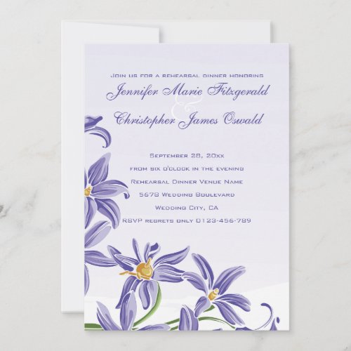 Watercolor Purple Spring Flowers Rehearsal Dinner Custom Announcement
