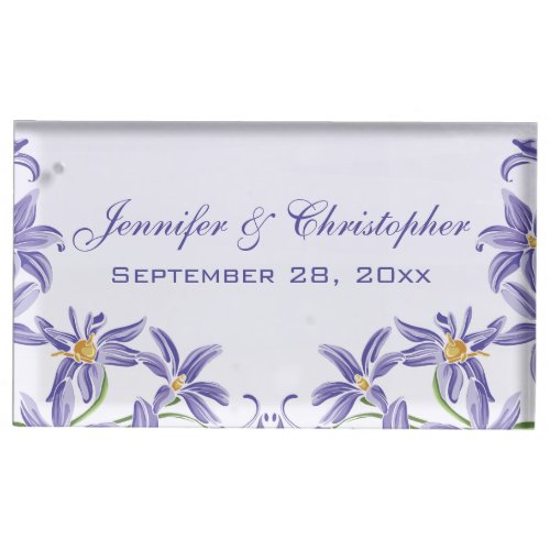 Watercolor Purple Spring Flowers Wedding Place Card Holder