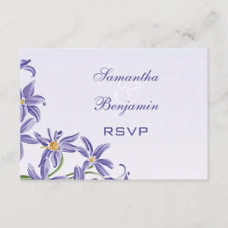 Watercolor Purple Spring Flowers Wedding RSVP Card