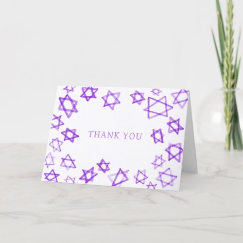 Watercolor Purple Star of David Bar Bat Mitzvah  Thank You Card