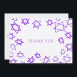 Watercolor Purple Star of David Bar Bat Mitzvah  Thank You Card<br><div class="desc">Perfect fun THANK YOU card to send after a bat mitzvah, bar mitzvah or other Jewish celebration! Hand made watercolor art for you on the front and blank back side! FULLY CUSTOMIZABLE! Click on “Personalize” above to edit the text. Click "edit using design tool" to adjust the fonts, colors and...</div>
