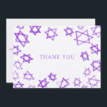Watercolor Purple Star of David Bar Bat Mitzvah  Thank You Card<br><div class="desc">Perfect fun THANK YOU card to send after a bat mitzvah, bar mitzvah or other Jewish celebration! Hand made watercolor art for you on the front and blank back side! FULLY CUSTOMIZABLE! Click on “Personalize” above to edit the text. Click "edit using design tool" to adjust the fonts, colors and...</div>