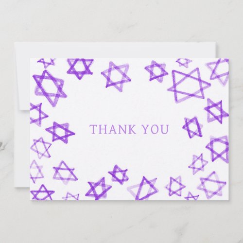 Watercolor Purple Star of David Bar Bat Mitzvah  Thank You Card