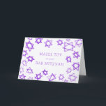Watercolor Purple Stars MAZEL TOV Bar Bat Mitzvah  Card<br><div class="desc">Perfect fun MAZEL TOV card to send for a bat mitzvah, bar mitzvah or other Jewish celebration! Hand made watercolor art for you on the front and blank inside! FULLY CUSTOMIZABLE! Click on “Personalize” above to edit the text. Click "edit using design tool" to adjust the fonts, colors and placements....</div>