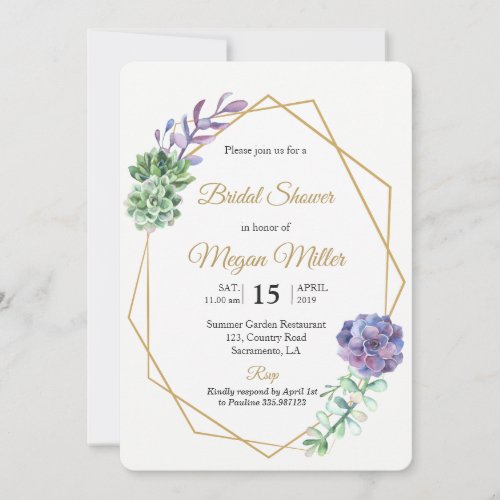 Watercolor purple succulents Bridal shower invite