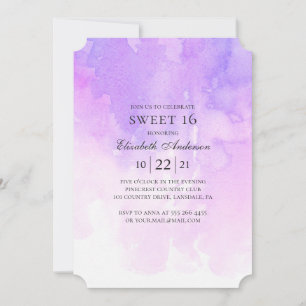Watercolor purple Sweet 16. Lavender 16th birthday Invitation