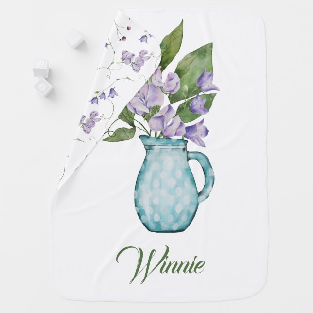 Watercolor Purple Sweet Pea Flowers Baby Nursery Baby Blanket (In Situ)