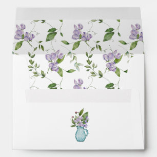 Watercolor Purple Sweet Pea Flowers Return Address Envelope