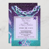 Watercolor Purple   Teal Under The Sea Baby Shower Invitation