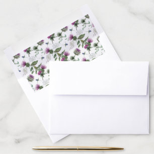 Watercolor Purple Thistle Botanical Pattern Envelope Liner