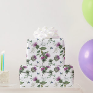 Watercolor Purple Thistle Botanical Pattern Wrapping Paper