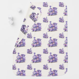 Watercolor Purple Train Baby Blanket