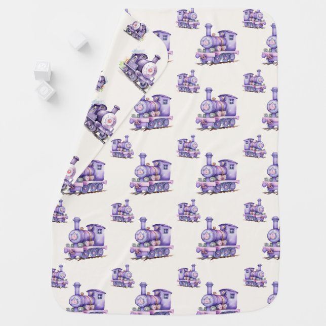 Watercolor Purple Train Baby Blanket (In Situ)