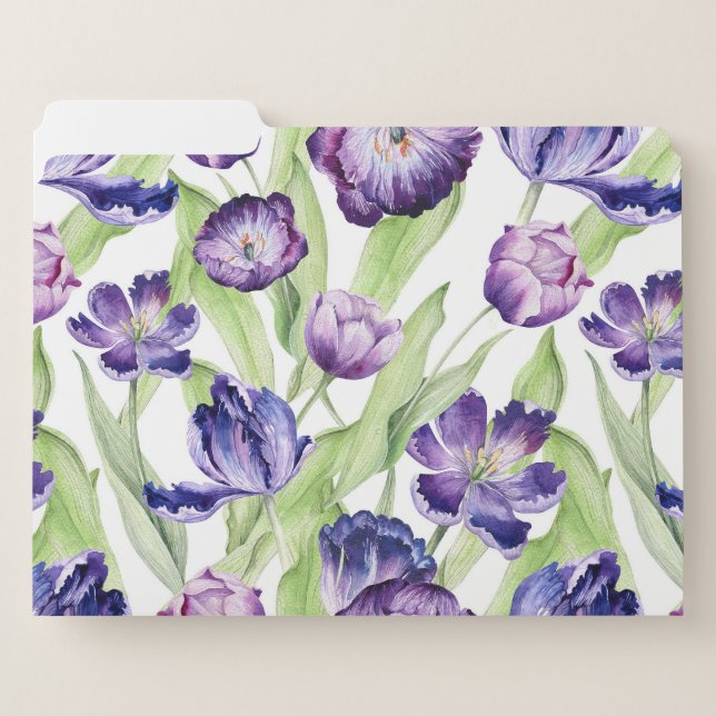 Watercolor Purple Tulips Pattern Botanical File Folder (Front Left)
