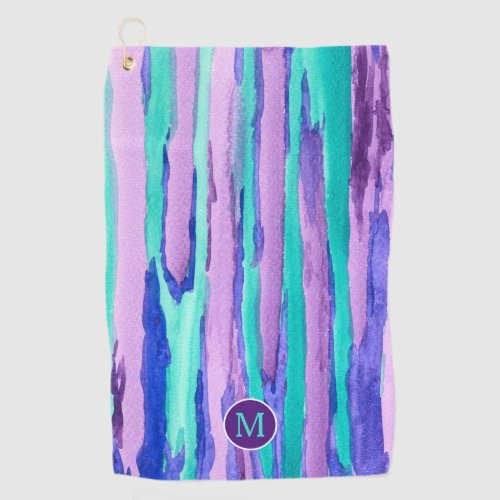 Watercolor Purple Turquoise Abstract Stripes Golf Towel