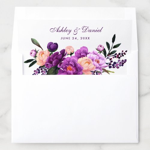 Watercolor Purple Ultra Violet Floral Wedding Envelope Liner