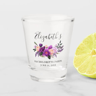 Watercolor Purple Violet Floral Bachelorette Party Shot Glass