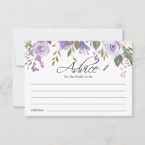 Watercolor Purple Violet Floral Bridal Shower Advice Card