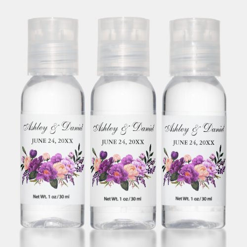 Watercolor Purple Violet Floral Wedding Hand Sanitizer