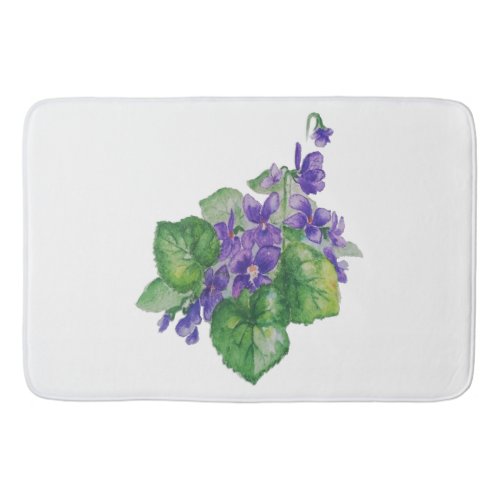 Watercolor Purple Violet Flower  Floral Art Bath Mat