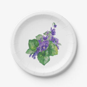 Watercolor Purple Violet Flower Floral Art Paper Plates