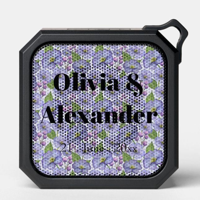Watercolor Purple Violets & Floral Pattern Bluetooth Speaker (Front)