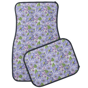 Watercolor Purple Violets & Floral Pattern Car Floor Mat