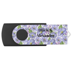 Watercolor Purple Violets & Floral Pattern Flash Drive