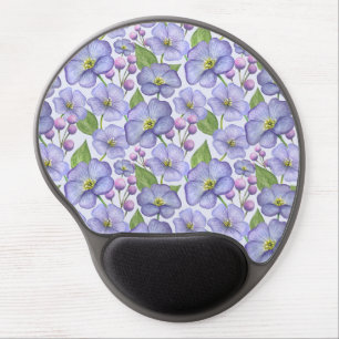 Watercolor Purple Violets & Floral Pattern Gel Mouse Pad