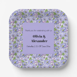 Watercolor Purple Violets & Floral Pattern Paper Plates