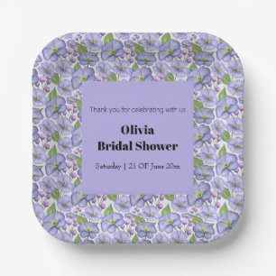 Watercolor Purple Violets & Floral Pattern Paper Plates