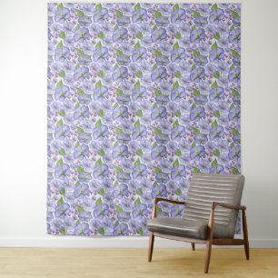Watercolor Purple Violets & Floral Pattern  Tapestry