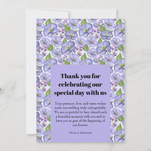 Watercolor Purple Violets & Floral Pattern Thank You Card