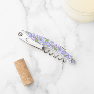 Watercolor Purple Violets & Floral Pattern Waiter's Corkscrew