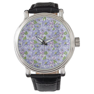 Watercolor Purple Violets & Floral Pattern Watch