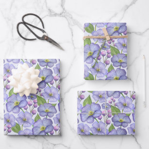 Watercolor Purple Violets & Floral Pattern  Wrapping Paper Sheets