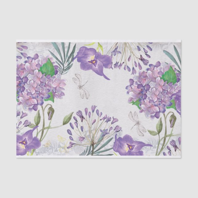 Watercolor Purple Violets Hydrangeas Greenery Tissue Paper (Front)