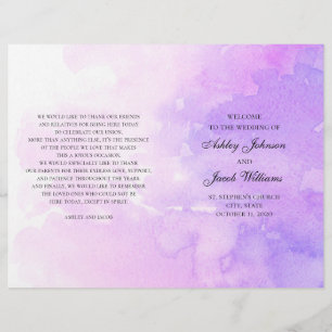 Watercolor purple wedding. Lavender program folded
