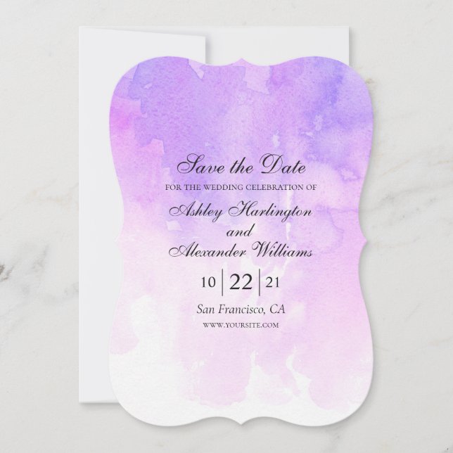 Watercolor purple wedding. Romantic lavender Save The Date (Front)