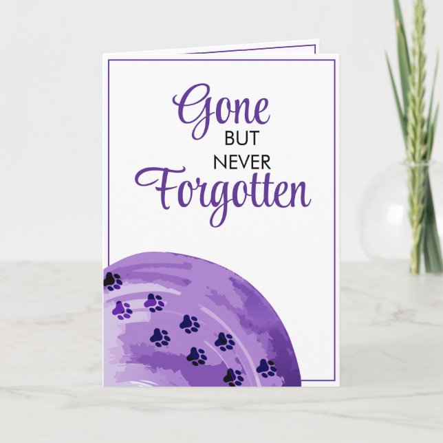 Watercolor Purple & White Paw Print Pet Sympathy Card (Front)