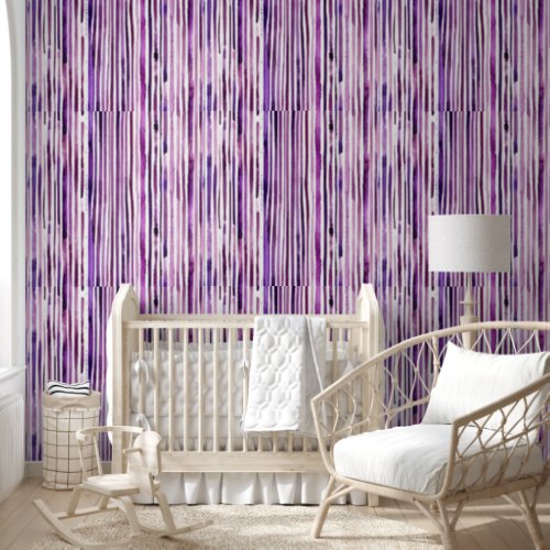 Watercolor Purple White Stripe Pattern Seamless Wallpaper
