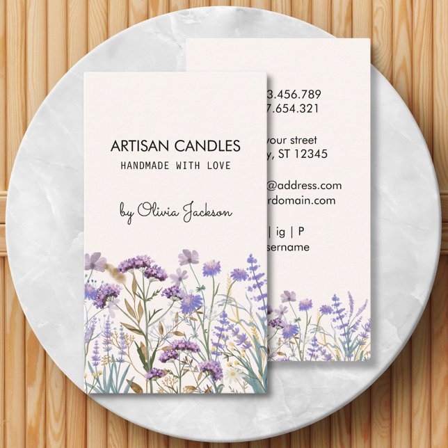 Watercolor Purple Wildflower Artisan Business Card (Front and Back)