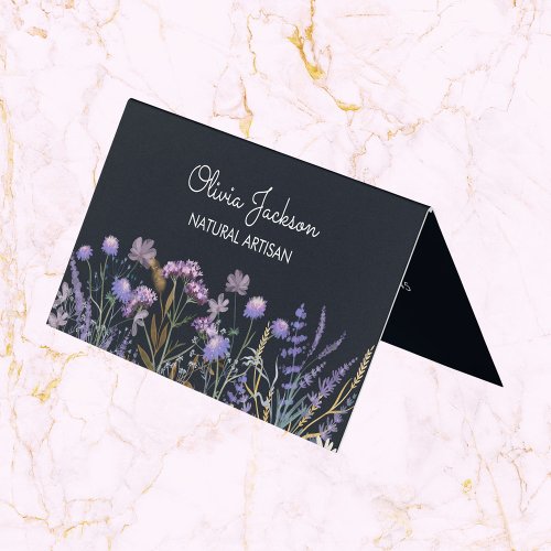 Watercolor Purple Wildflower Meadow Folded Business Card