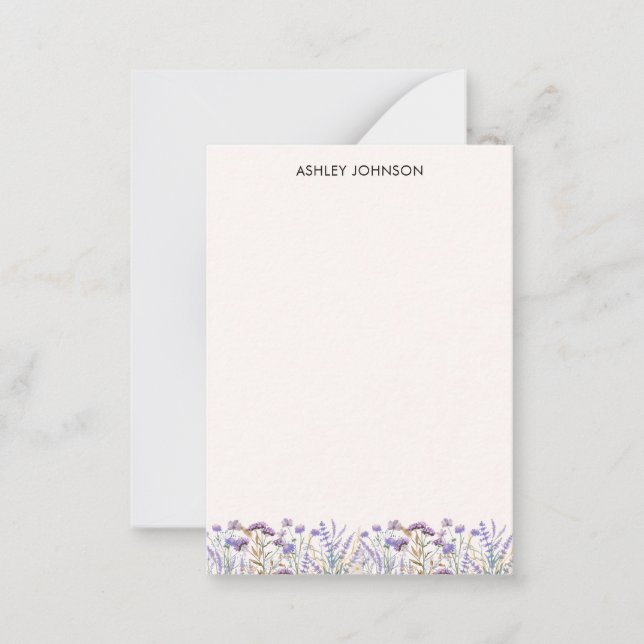 Watercolor Purple Wildflower Meadow Note Card (Front)