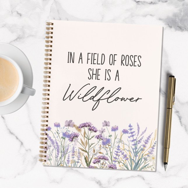 Watercolor Purple Wildflower Meadow Quote Diary Notebook (In situ marble table)