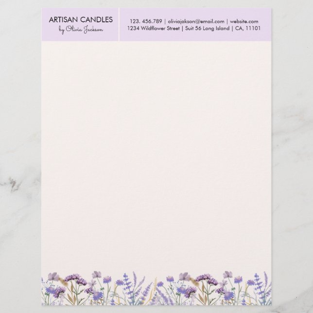 Watercolor Purple Wildflower Meadow with Address Letterhead (Front)