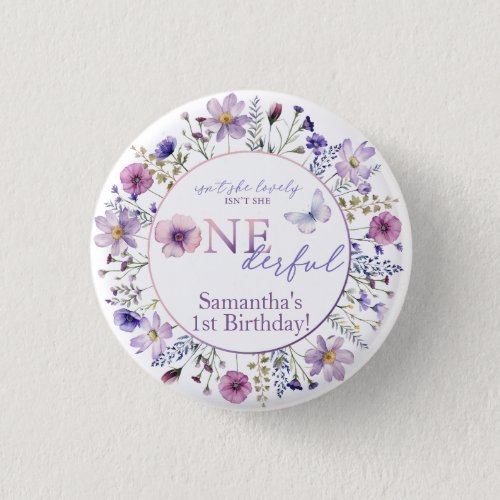 Watercolor Purple Wildflower Onederful Birthday Button