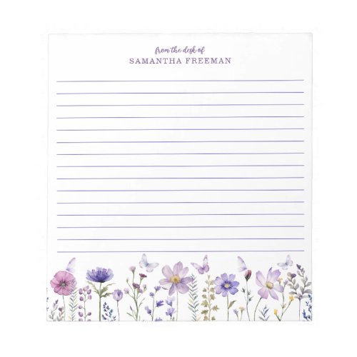 Watercolor Purple Wildflower Personalized Notepad