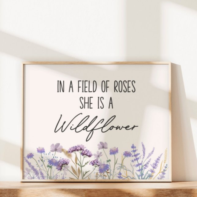 Watercolor Purple Wildflower Quote Horizontal Poster (In situ under sunlight)