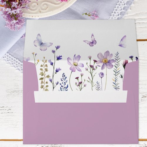 Watercolor Purple Wildflower Spring Birthday  Envelope
